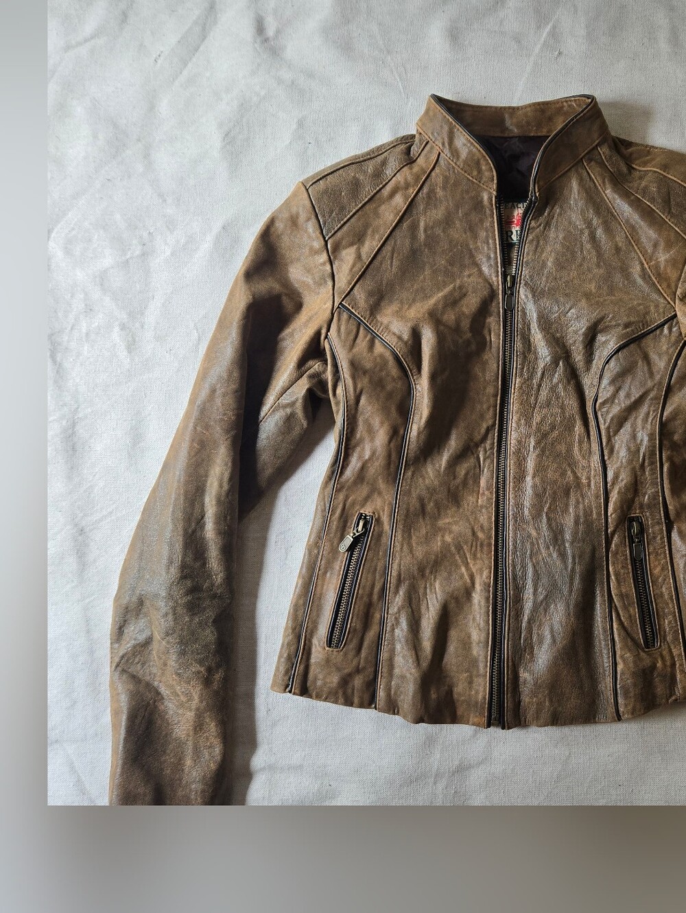 Vintage Y2K Distressed Brown Leather Jacket Junior Large Made in Mexico Moto